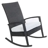 Ogarden Schaukelstuhl Rocking Chair, Aluminium Poly Rattan Outdoor Schaukelstuhl, Schaukelsessel mit Kissen, für Garten, Terrasse, Balkon, Relaxsessel Gartenstuhl (Schwarz - Hellgrau Kissen)