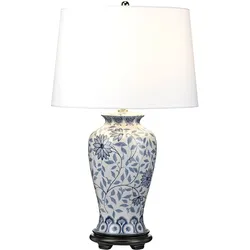 Tischlampe Ying 1-flammig - Blau und Weiß mit weißem Schirm
