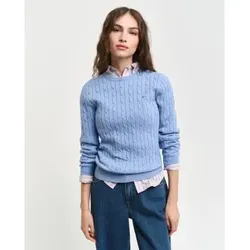 Gant für Damen. 4800100 Pullover mit Rundhalsausschnitt aus blauer Stretch-Baumwolle, gerippt und mit Achten gestrickt (L), Lässig
