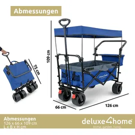deluxe4home Bollerwagen faltbar mit Dach blau/grau