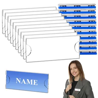 10 Stück Magnetisch Namenschilder für Kleidung, Namenschild Halter aus Acryl mit Namensschild-Magnet, Selbstklebend Magnet Namenschilder für Büro Schulen