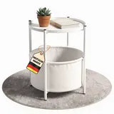 Coemo Beistelltisch Nina mit Canvas Korb Ø Metallgestell in Weiß | Gr.: onesize