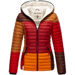 NAVAHOO Damen Stylische Steppjacke Colorblocking Übergangsjacke mit Kapuze Multikulti