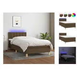 vidaXL Boxspringbett mit Matratze & LED Dunkelbraun 100x200 cm Stoff