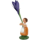 Seiffener Volkskunst Jan Legler | Wiesenblumenmädchen Blumenkinder | Handwerkskunst aus dem Erzgebirge | Holzfigur Frühlingsdeko | 12 cm | mit Krokus