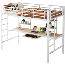 XDOVET Hochbett mit Schreibtisch und zwei Bücherregalen 90 x 200 cm MDF weiß