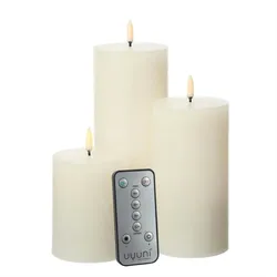 LED Kerzenset PIA Uyuni Rustik-Optik 3 Größen mit Batterien Fernb.