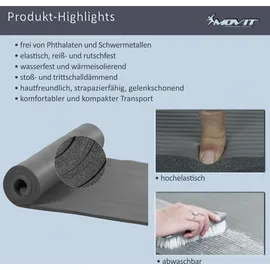 MOVIT Gymnastikmatte - 190 x 60 x 1,5cm, 12 Farben, für Zuhause oder Unterwegs schwarz|rosa|blau 190 CM