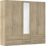 Rauch Kleiderschrank »Schrank Garderobe Wäscheschrank HERSBRUCK in 2 Breiten« braun Eiche sonoma), B:226cm H:210cm T:54cm, Holzwerkstoff, Schränke, Kleiderschrank, mit 6 großzügigen Schubladen sowie Spiegeltüren MADE IN GERMANY