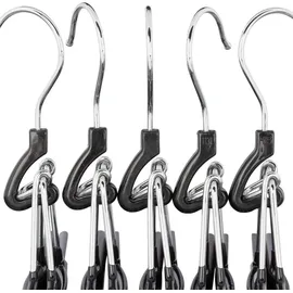 Relaxdays Hosenbügel Metall 10er Set, 360° drehbarer Haken, fest schließend, Rockbügel, gummierte Klemmen, 26cm, schwarz
