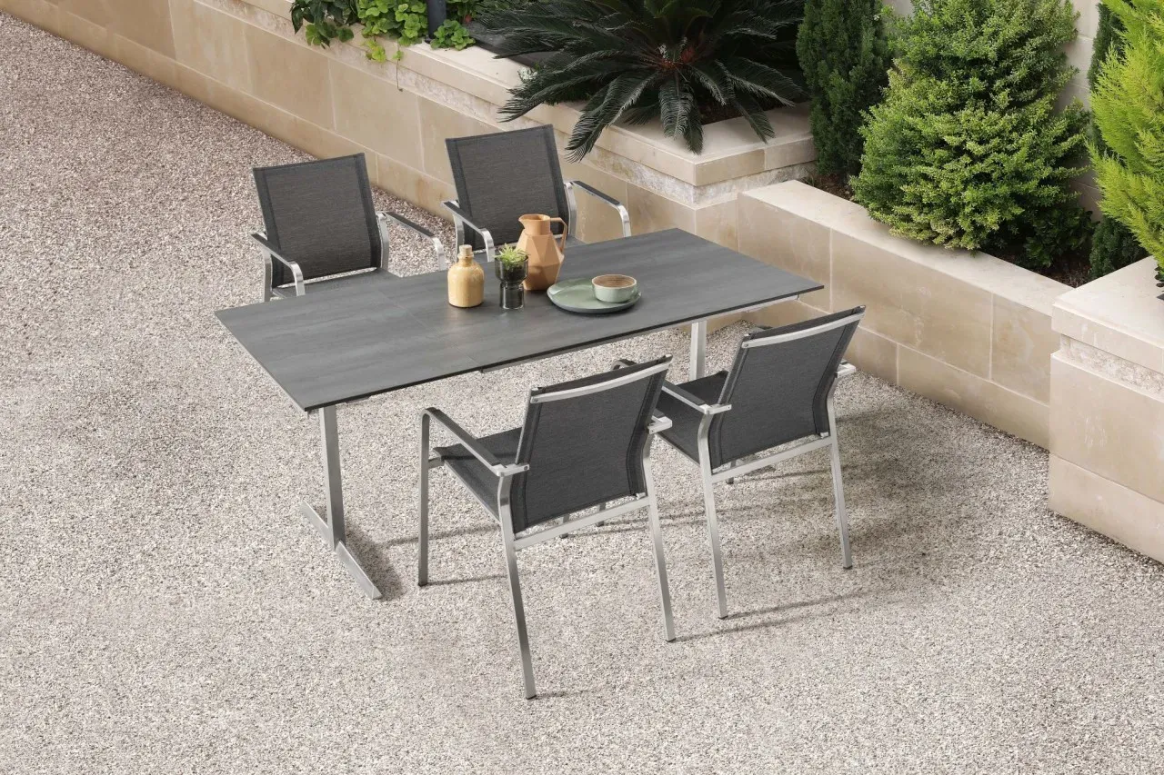 Auszugstisch Garda Edelstahl - 160/220/280 x 95 cm 2x Einlegeplatte Dekton bromo