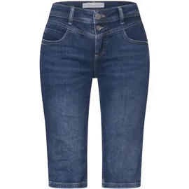 STREET ONE "Style Jane", Damen, Gr. 34, N-Gr, blau (medium blau random), Denim/Jeans, Obermaterial: 79% Baumwolle, 15% Polyester (REPREVE), 4% Elastomultiester, 2% Elasthan, unifarben, slim fit knielang, Hosen Bermudas, Sommerhose