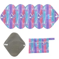 6er Pack wiederverwendbare Damenbinden mit Bambuskohle | Waschbare, wasserdichte, saugfähige Menstruationspads für starke Perioden | Bonus Aufbewahrungstasche (WSD102, Klein (Packung mit 6))