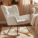 Clevich Schaukelstuhl Wohnzimmer, Schaukelsessel mit Teddystoff Gepolsterter, Holzkufen und Metallbeinen, für Wohnzimmer, Kinderzimmer, Schlafzimmer, Bis 136 kg Belastbar, Weiß