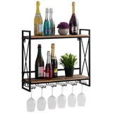 amagohome Weinregal Holz Hausbar Flaschenregal 60x45x25cm Mangoholz massiv Metall-Gestell