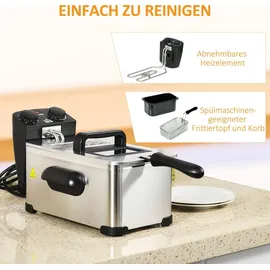 Homcom Fritteuse 3L Edelstahl Silber