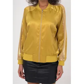 Freshlions Bomberjacke "Aurelia", Damen, Gr. L, gelb (senf), 100% Polyester, unifarben, lang, Rundhals, Jacken Bomberjacke, im sportlichen Design