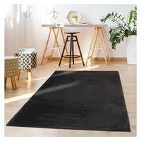 Carpet City Hochflor Teppich Wohnzimmer - Einfarbig Anthrazit -