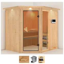 Sauna KARIBU "Frigga 2", beige (naturbelassen), Saunaofen, externe Steuerung, 9 kW, Saunen, 9-kW-Ofen mit externer Steuerung