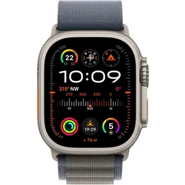 Apple Watch Ultra 2 GPS + Cellular 49 mm Titangehäuse natur, Alpine Loop blau M