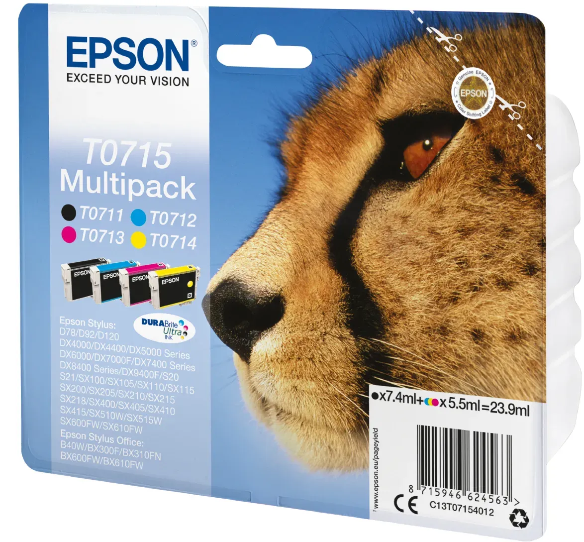 Epson T0715 Tintenpatronen 4er-Pack 4x Farben DURABrite Ultra In Für Kompatibilität, siehe Artikel-Beschreibung | 4x Tintenpatronen: Schwarz, Magenta,