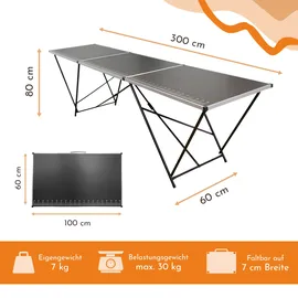 Lemodo Tapeziertisch klappbar 300 x 60 cm 30 kg grau