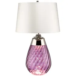 Kleine pflaumenfarbene Tischlampe Lena mit 2 Lichtern und cremefarbenem Schirm - pflaumenfarbenes Glas / cremefarbener Schirm