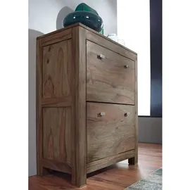 MASSIVMOEBEL24.DE Schuhschrank Sheesham 80 x 41 x 100 cm grau geölt / grau