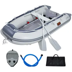 VEVOR Schlauchboot, 4-Personen-Sportboot mit Heckspiegel, Marine-Holzboden und verstellbarer Aluminiumbank, 453,6 kg Aufblasbares Fischerbootfloß, Aluminiumruder, Luftpumpe und Tragetasche