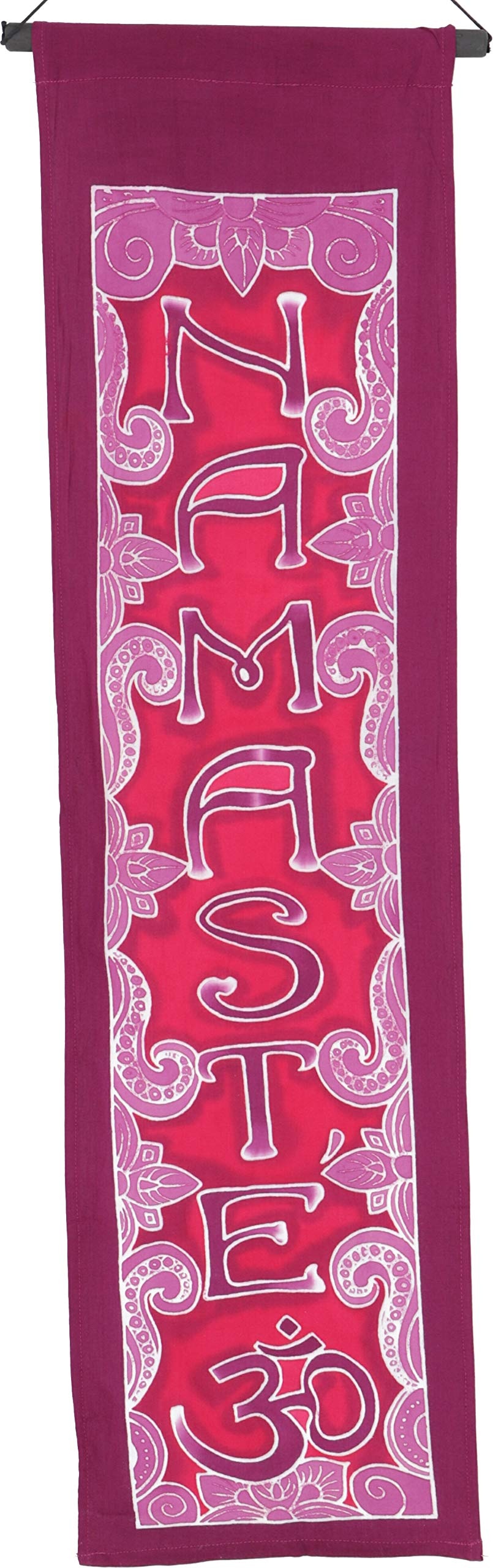 GURU SHOP Boho Wandbehang, Batik Wandschmuck - Namaste Pink, Viskose, 90x30x0,2 cm, Wandtaschen & Wandbehänge