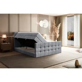 altdecor Boxspringbett mit Matratze und Lattenrost - BERO -Z KING - 160x200 cm - Grau Monolith - Topper, Fußteil, Polsterbett mit Bettkasten, Bett... - Hellgrau