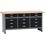 Küpper Werkbank Modell 12979, 170x84x60 cm, 15 Schubladen, 30 mm Massive Buchenarbeitsplatte, 300 kg Tragkraft (Schwarz)