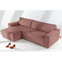 KONSIMO® Ecksofa NAPI Universal-Ecksofa links oder rechts, beidseitig, hergestellt in der EU, mit Schlaffunktion, Bettkasten, Modern rosa 246 cm x 89 cm x 148 cm