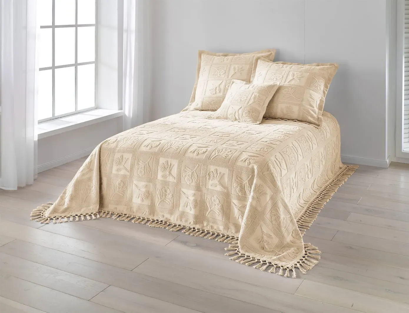 Tagesdecke PEREIRA DA CHUNA Gr. 3, beige (ecru), B:210cm L:240cm, 100% Baumwolle, Tagesdecken