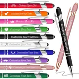 Personalisierte Stifte, Bulk-Stifte mit Logo-Namen, 10 Stück, kostenloser gravierter Eingabestift, personalisierbar, einziehbarer Stift, Nachricht, Text, Geschenk für Männer und Frauen, schwarze