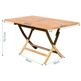 ALEOS. ECHT TEAK Klapptisch 140 x 80 x 77 cm Braun