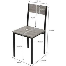 ML-Design Esstisch Set 4-teilig, Eiche-Grau, Esszimmertisch mit 2 Stühlen 1 Bank, Essgruppe für 4 Personen, Sitzgruppe Küchentisch Metallrahmen, Bartisch Set, Esszimmergruppe für Küche Esszimmer