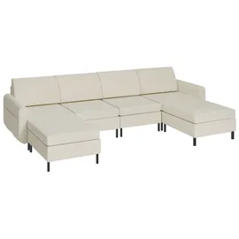 VASAGLE Modulares Sofa, U-förmiger Couch, 7-Sitzer, Schlafsofa mit Fußmodulen, tiefe Sitze - Weiß