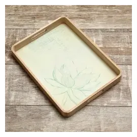 MARELIDA Dekotablett Serviertablett weiß Kerzentablett grüne Blüte