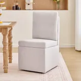 068 Sszimmerstuhl Mit Stauraum, Gepolsterter Küchenstuhl Mit Rückenlehne, Sitzhöhe 48cm, Sitzhocker Aufbewahrungsbox Mit Zuggriff, Belastbar 110kg, Grau-beige