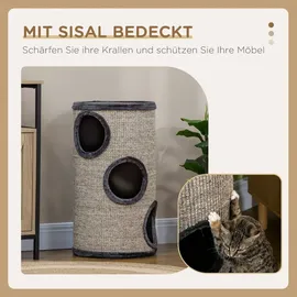 PawHut Kratztonne mit 3 Höhlen 70cm
