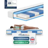 AM Qualitätsmatratzen | 1000 Federn 7-Zonen Taschenfederkernmatratze - 140x220 cm - H3 | Tonnentaschenfederkernmatratze | 140/220 | Federkernmatra... - Weiß