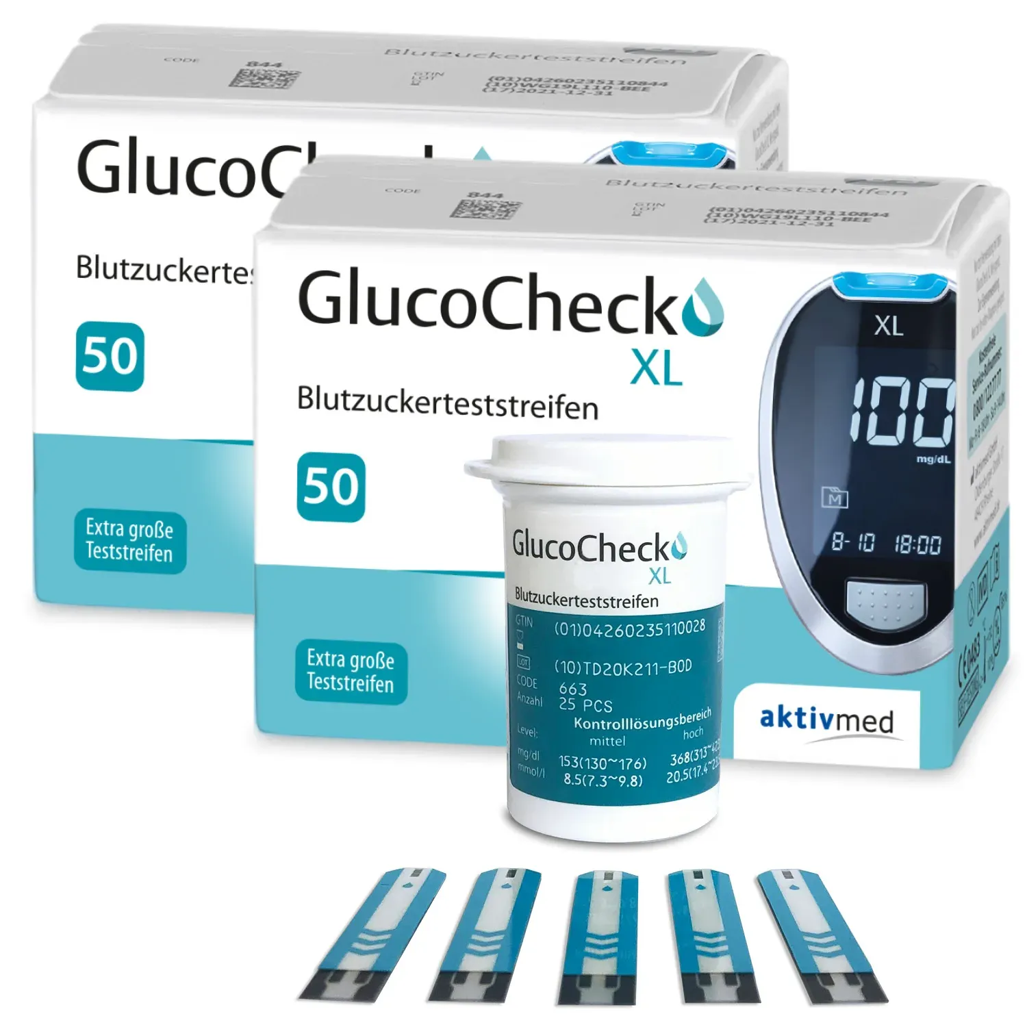 GlucoCheck XL Blutzuckerteststreifen 2x 50 St