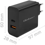 Qoltec Super Quick Pd Ladegerät, 1xusb-c 1xUSB 65W 5-20V 1.5-3.25A Laptop Smartphone Schwarz