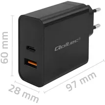 Qoltec Super Quick Pd Ladegerät, 1xusb-c 1xUSB 65W 5-20V 1.5-3.25A Laptop Smartphone Schwarz
