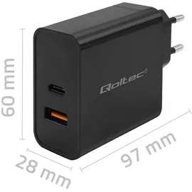 Qoltec Super Quick Pd Ladegerät, 1xusb-c 1xUSB 65W 5-20V 1.5-3.25A Laptop Smartphone Schwarz