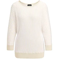 Rundhalspullover GOLDNER "Baumwollmix mit Fledermausärmeln und Rippstruktur", Damen, Gr. 36/38, beige (beige, weiß, gestreift), Obermaterial: 55% Baumwolle CO. 45% Viskose CV., figurumspielend, Rippe, Pullover Rundhalspullover, keine/nicht relevant