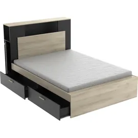 Demeyere Bettgestell DEMEYERE GROUP "Life", beige (kronberg, schwarz, kronberg, schwarz), B:145cm H:112,6cm L:230cm, Betten, Jugendbett Bettgestell, ideal für kleine Räume, platzsparend, viel Stauraum