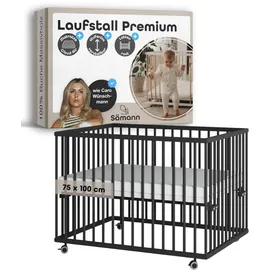 Sämann Laufgitter mit Matratze Cloud Air & Lattenrost | Black Edition | Premium | Gr.: 75x100 cm)