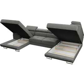 Sofnet Wohnlandschaft Caris U mit Schlaffunktion und einstellbare Kopfstützen, Ecksofa mit zwei Bettkästen, Couch, Sofa, Bettsofa (Schwarz (Kronos 07), Ecksofa Links)